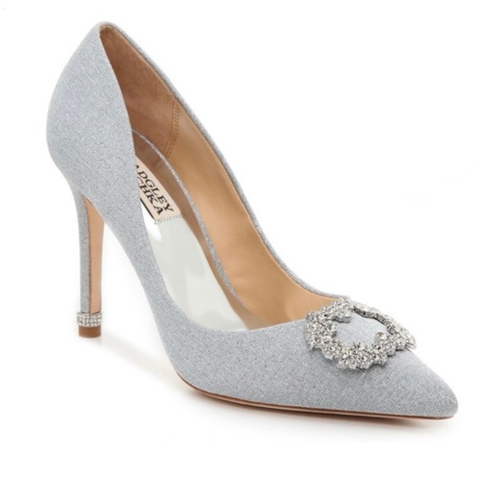 Badgley Mischka Nichole II Silver Crystal Pointed Toe Pumps Size 9